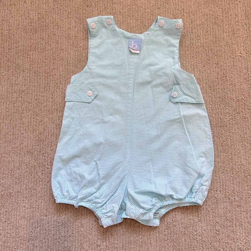 Toddler boy teal gingham bubble 24 months